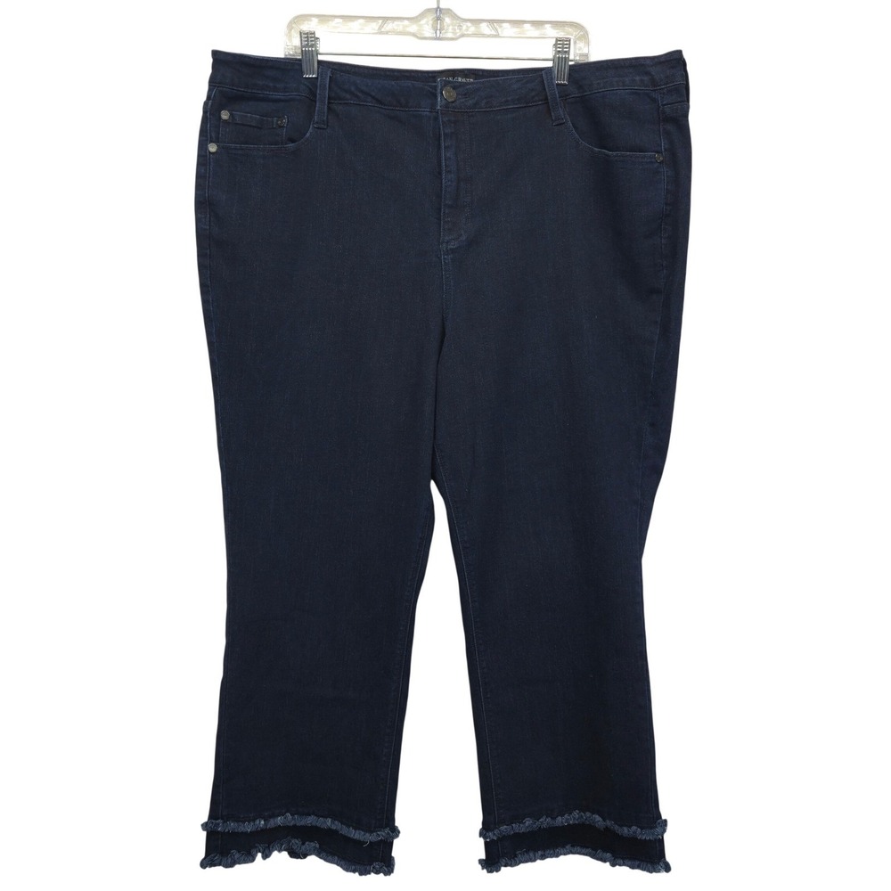 Susan Graver Jeans Women Plus Dark Wash Cropped  Capri‎ Jeans Fringe Hem 22W